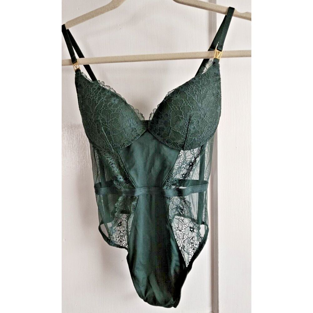 Victoria's Secret new bodysuit Corset bombshell lace mesh green SZ xs underwired